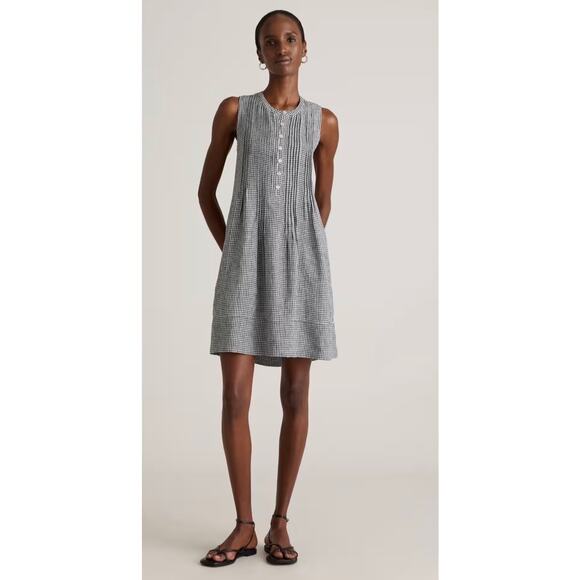 Quince European Linen Sleeveless Swing Mini Dress Classic Mini Gingham Sz L - Picture 5 of 12